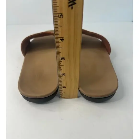Vionic Val Slides Brown Leather Slip On Open Toe Comfort Flip Flop Sandal Sz‎ 6 - Picture 9 of 12